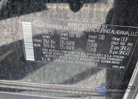 2023 Hyundai Santa Fe Sel z USA, uszkodzony, nr VIN 5NMS24AJ1PH653853